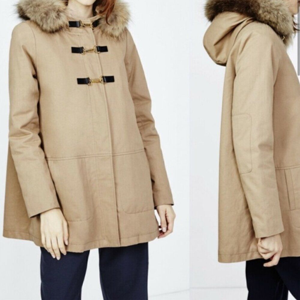 Maje Guapa Parka Camel Coat Toggle w/o fur trim Size 38